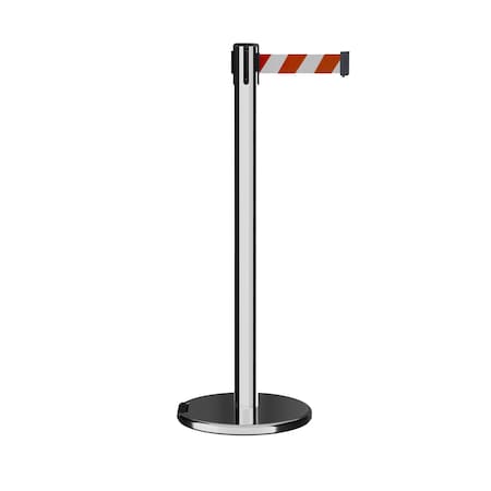Montour Line Retractable Belt Rolling Stanchion, 2.5ft Pol.Steel Post 9ft. Rd/Wh P400RL-PS-RWD-90